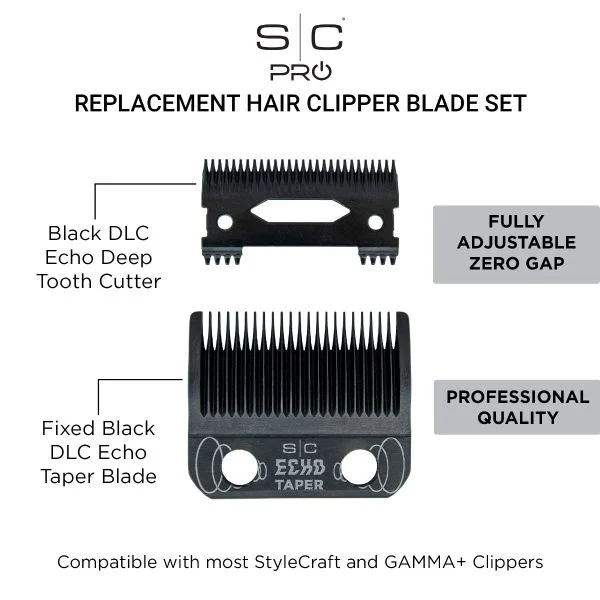 StyleCraft Echo Taper Black DLC Clipper Blade and Deep Tooth Cutter Set - Image 3