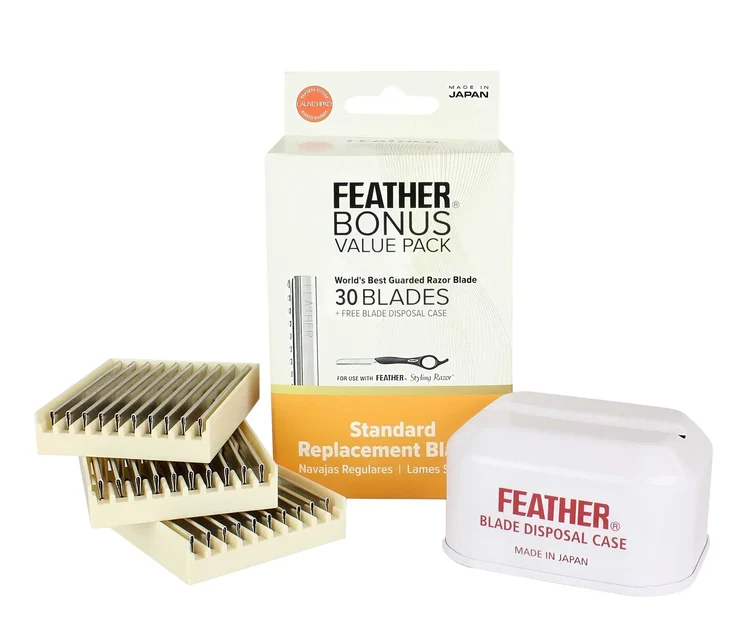 Feather Styling Razor Standard Replacement Blades Bonus Value Pack - 30 Pack with Disposal Case